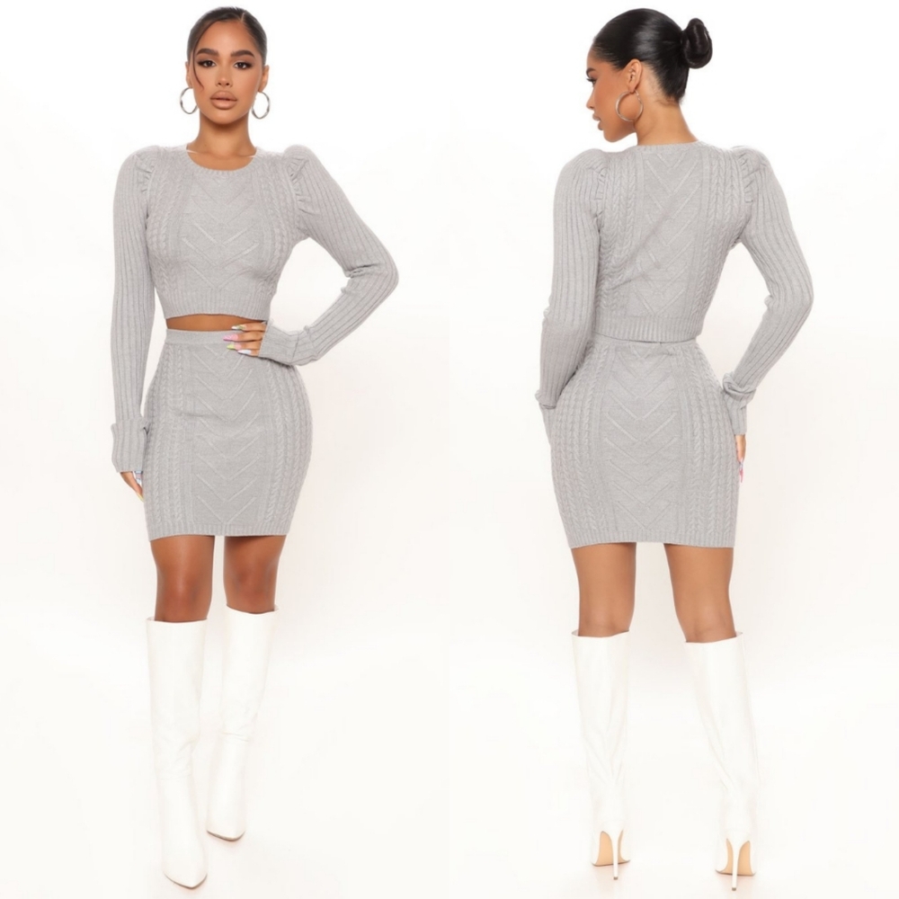 Aubree Sweater Skirt Set - Heather Grey